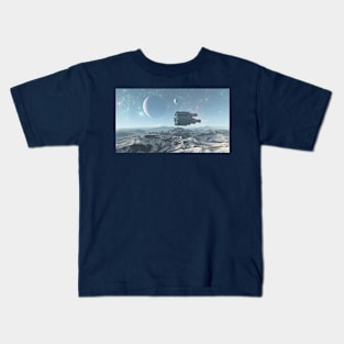 A Spaceship in the alien planet mountains Kids T-Shirt